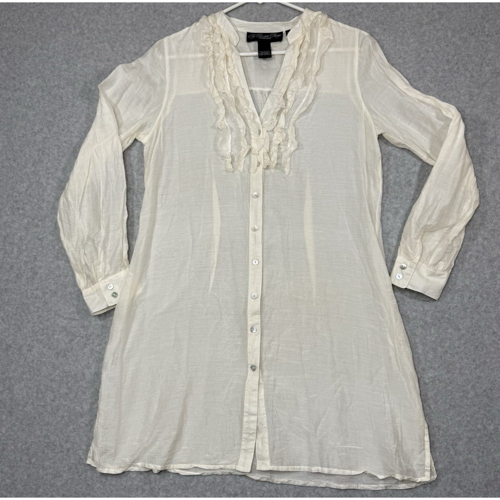 My Favorite Things Colleen Lopez Dress Women's Med Ivory Silk Blend Button Down